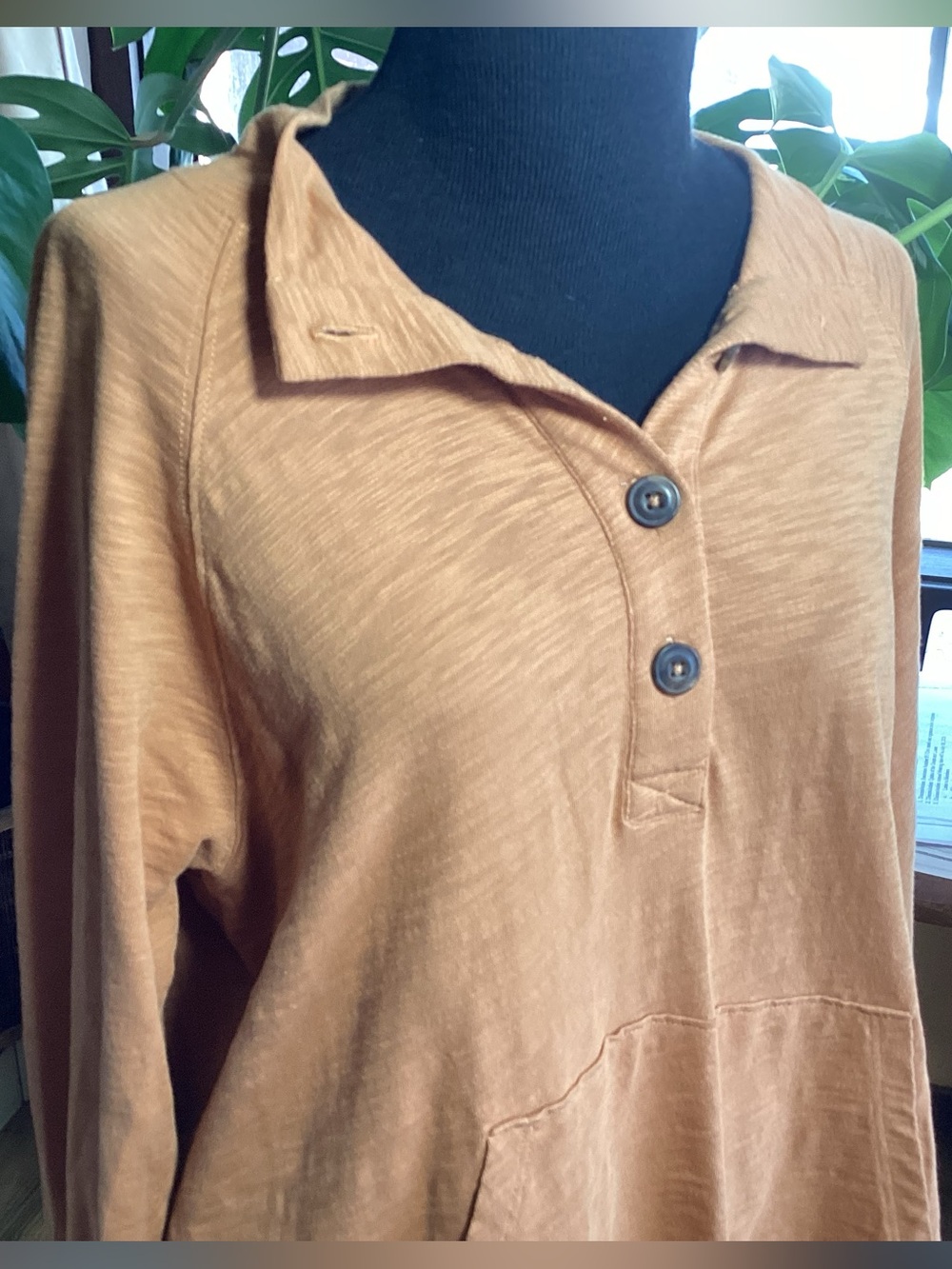 Lilla P light orange Button-Neck Pullover